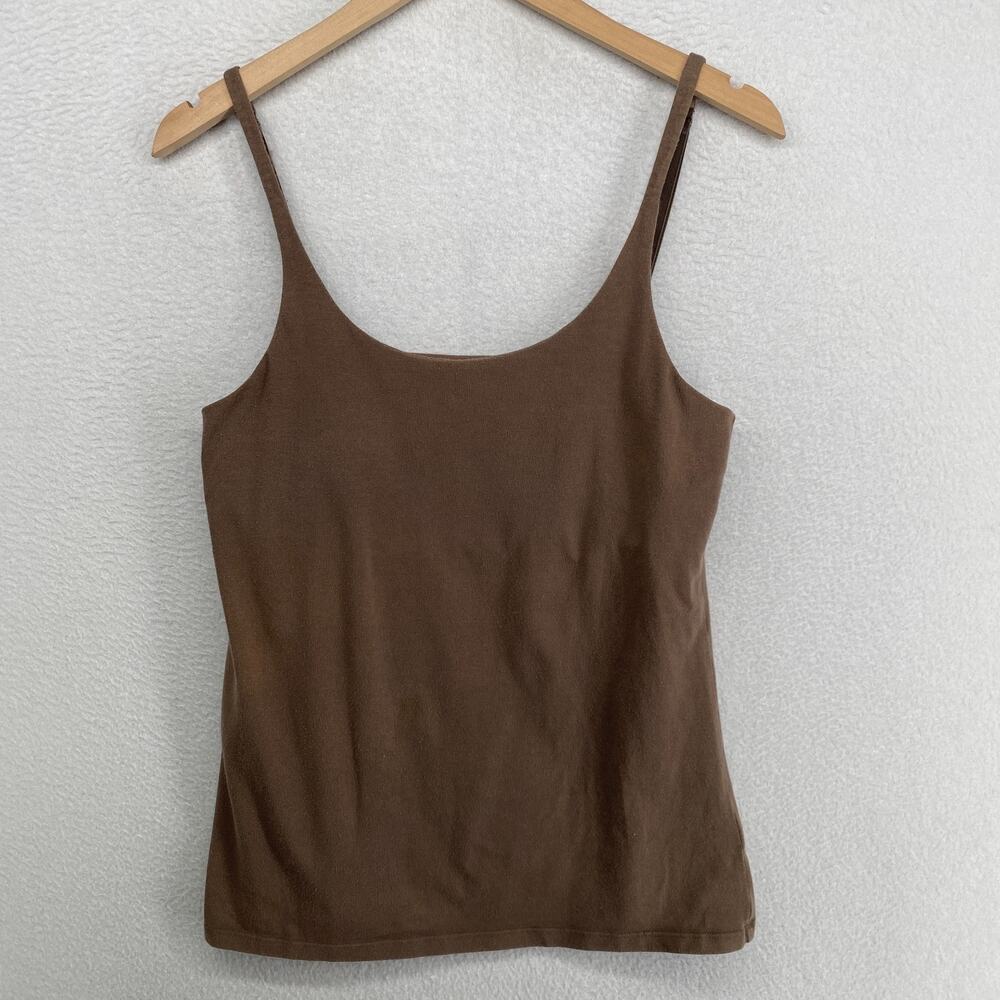 EILEEN FISHER Tank Top S Stretch Organic Cotton Scoop Neck Shelf Bra Brown USA